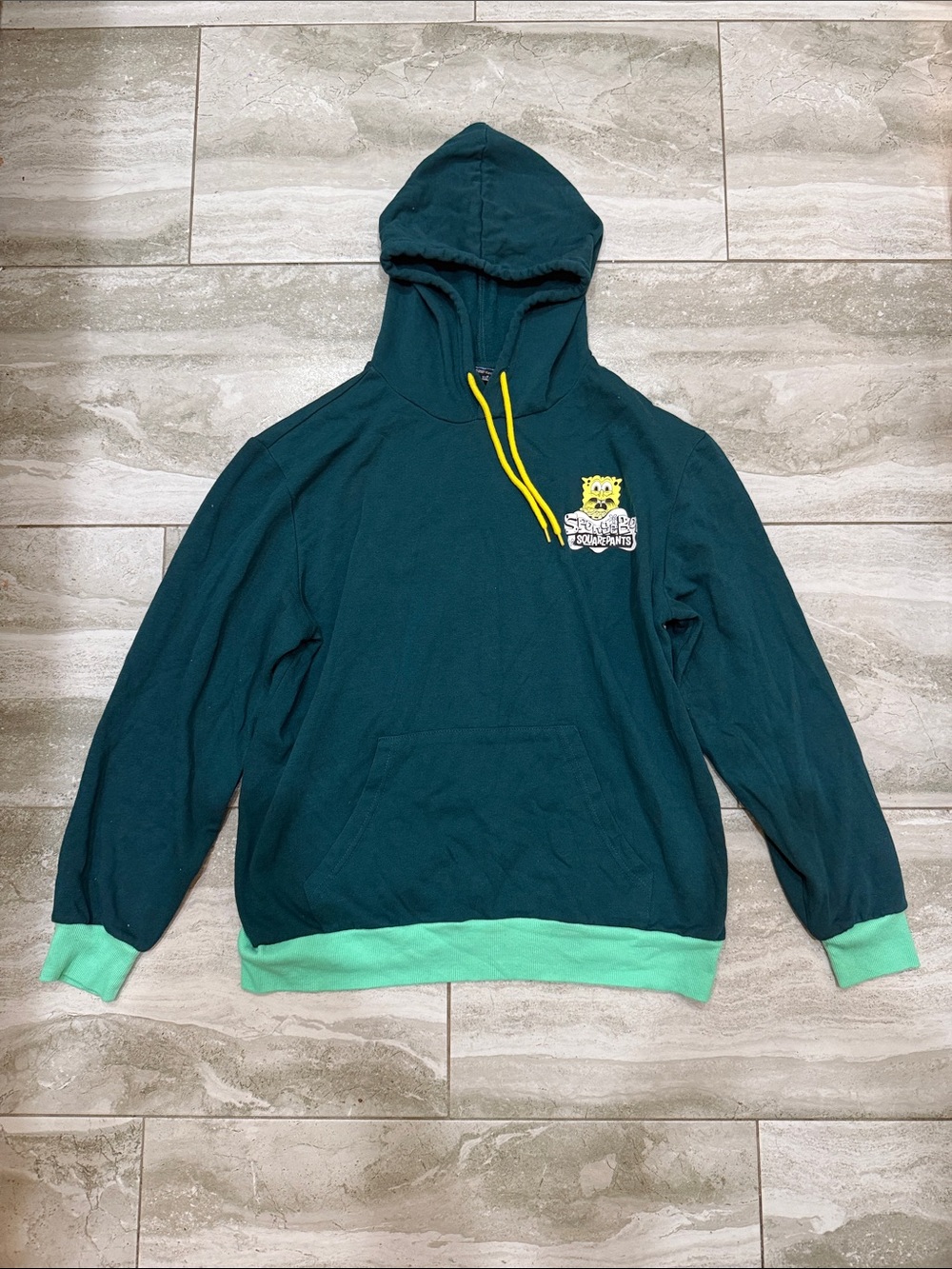 SpongeBob Squarepants Teal Hoodie with Yellow Drawstrings and Mint Trim